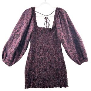 Free People Smock It‎ To Me Mini Dress Womens Size Small Puff Sleeve Floral Boho